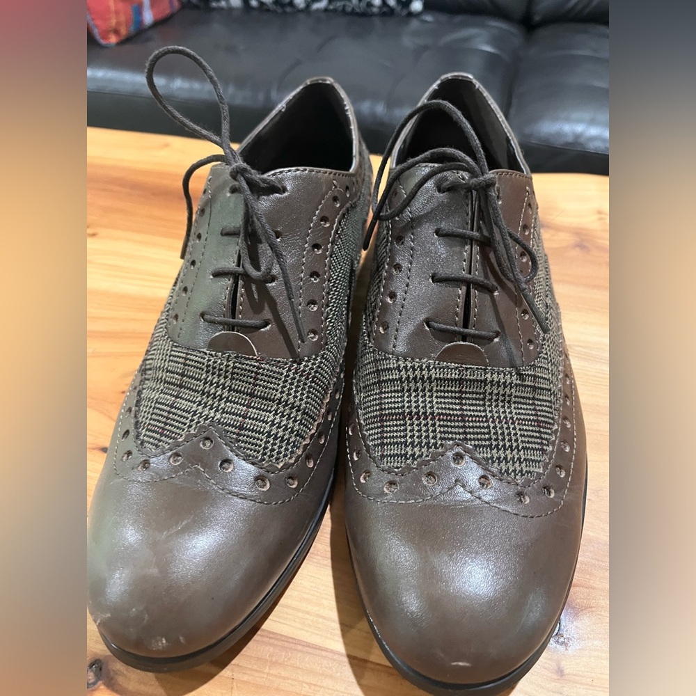 Franco Sarto Brown Plaid Oxford Wingtips